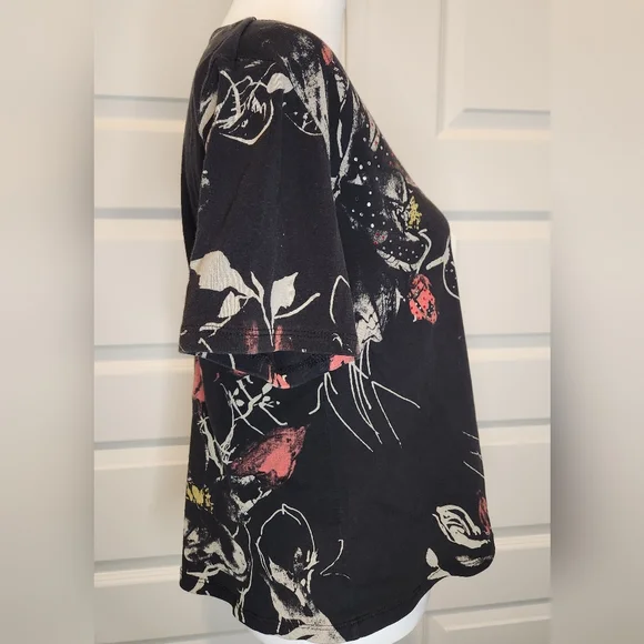 Jess & Jane Embelished Short Sleeve Cotton Blouse Shirt Rhinestone Floral Sz M - Picture 3 of 11